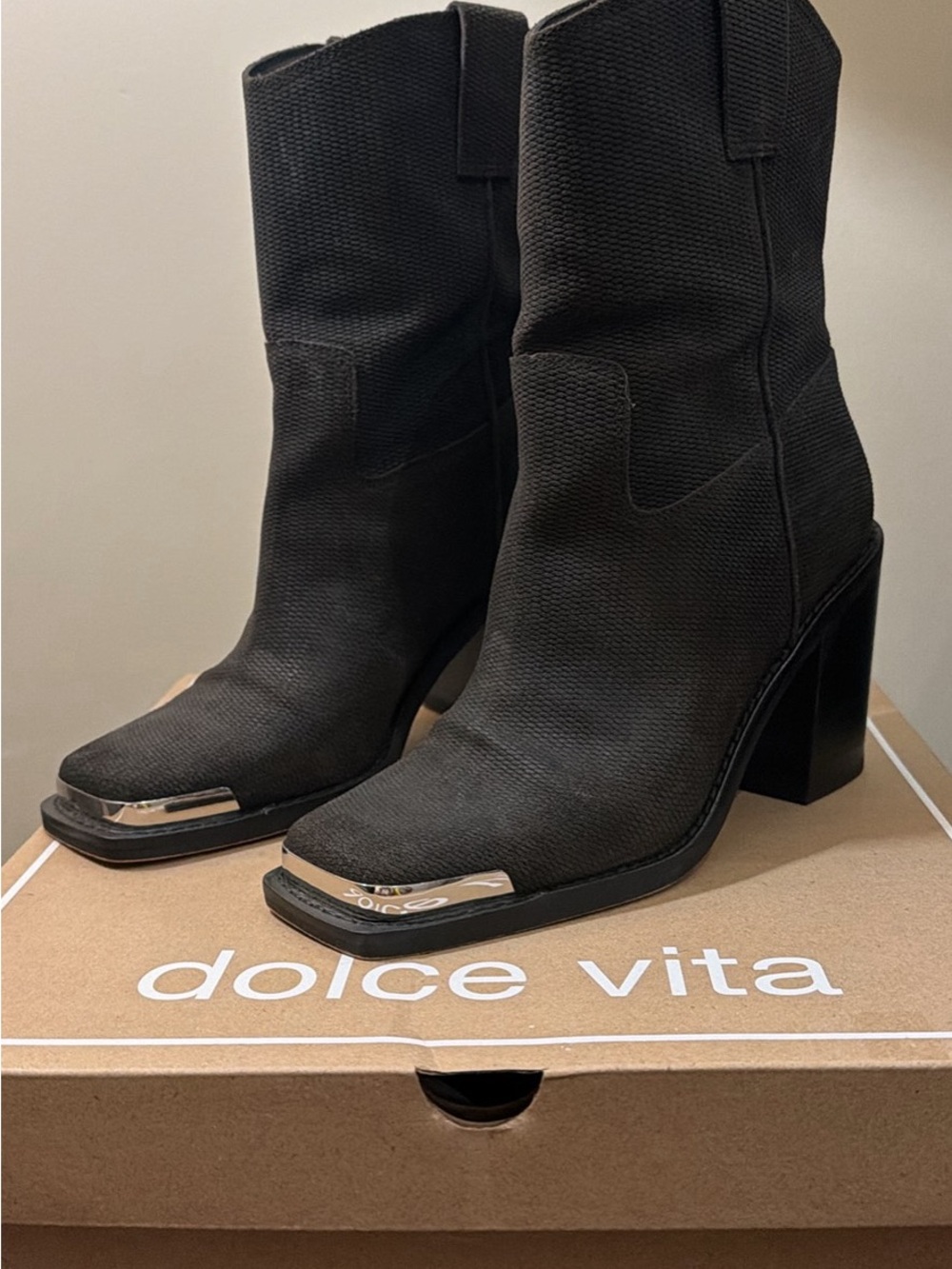 Dolce Vita Black Western-Style Metal-Tip Block Heel Boots